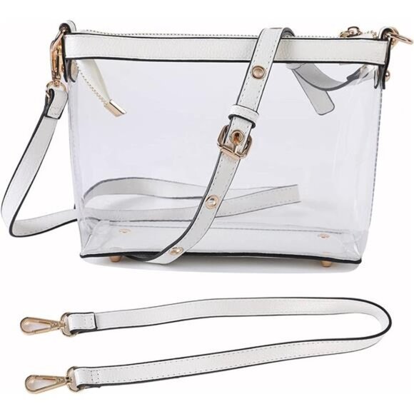 3-IN-1 Clear Zipper Crossbody Bag with Vegan Leather Trim Clear Purse - Picture 1 of 6